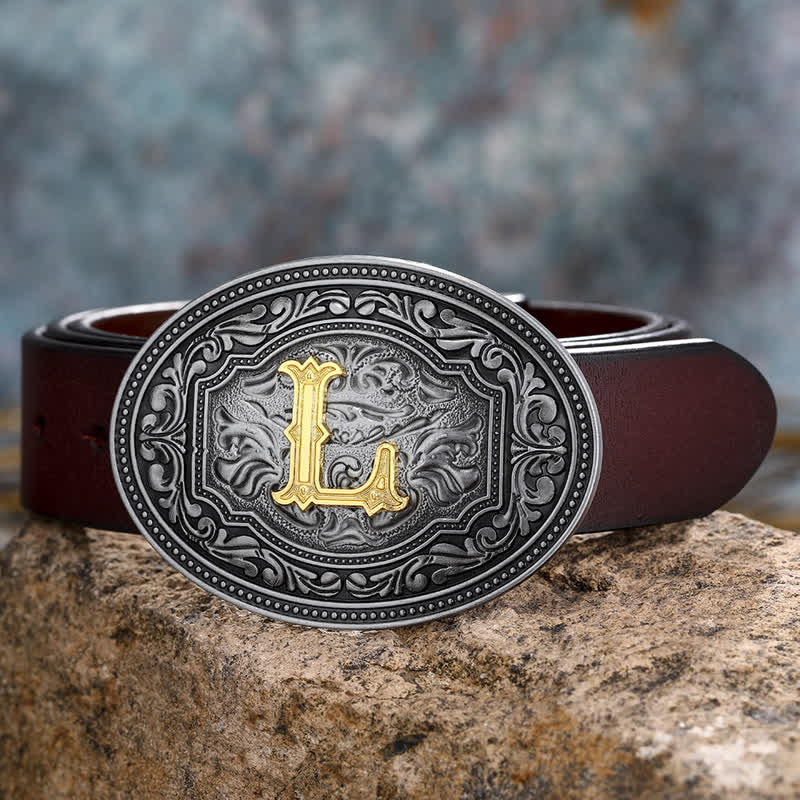DIY Unisex Hip Hop Initial Letter Embossment Buckle Leather Belt