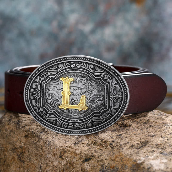 DIY Unisex Hip Hop Initial Letter Embossment Buckle Leather Belt