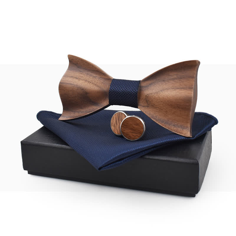 3Pcs Men's Small Checkered Wooden Bow Tie Set