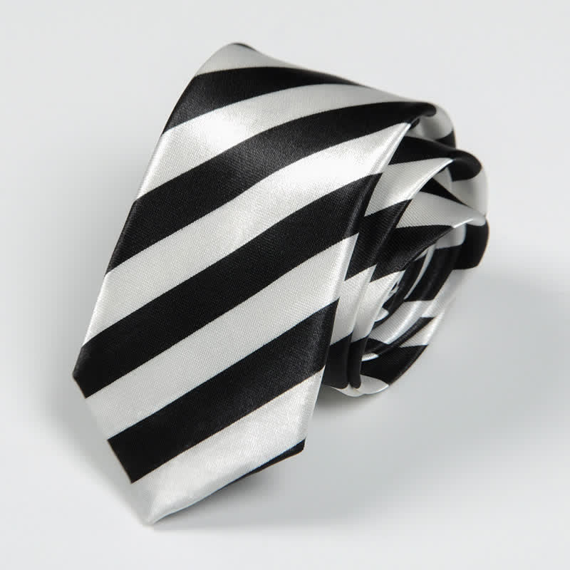 Men's Black & White Little Checks Dots Striped Necktie - Wide Stripe - image 8