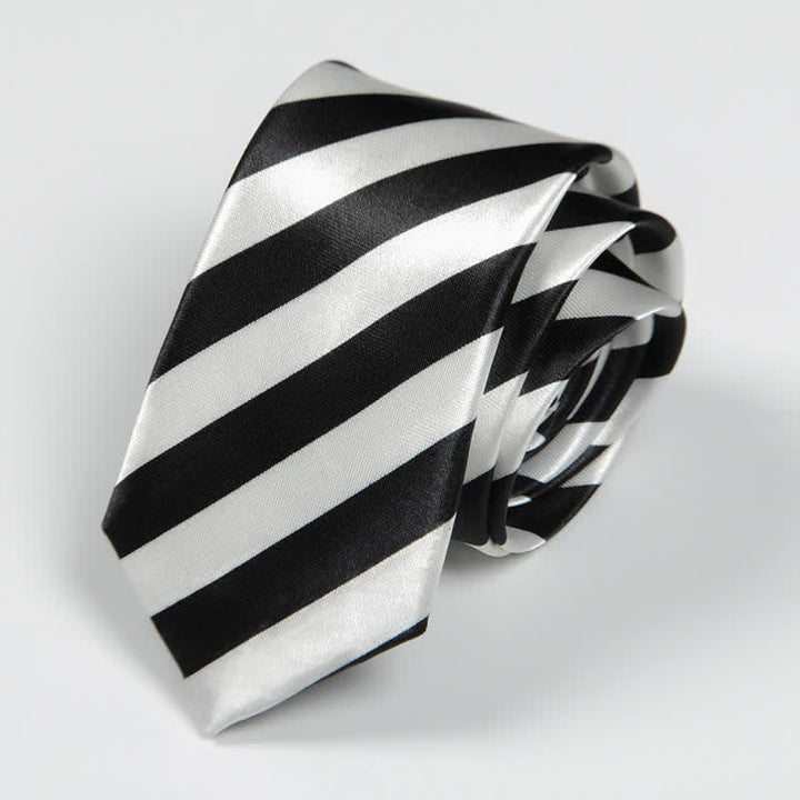 Men's Black & White Little Checks Dots Striped Necktie - Wide Stripe - image 8