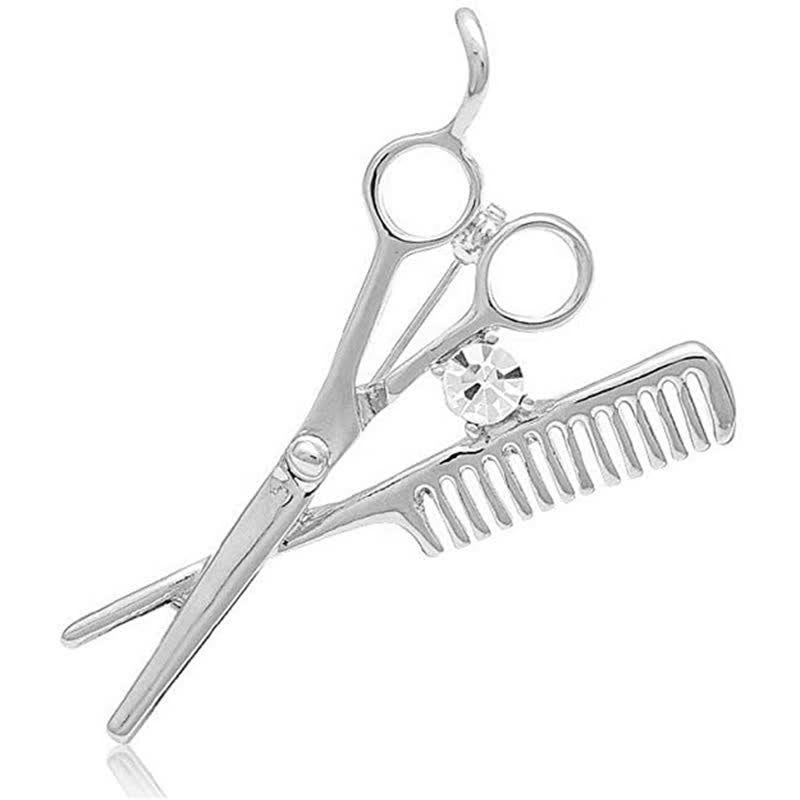 Unisex Novelty Barber Scissors Comb Brooch