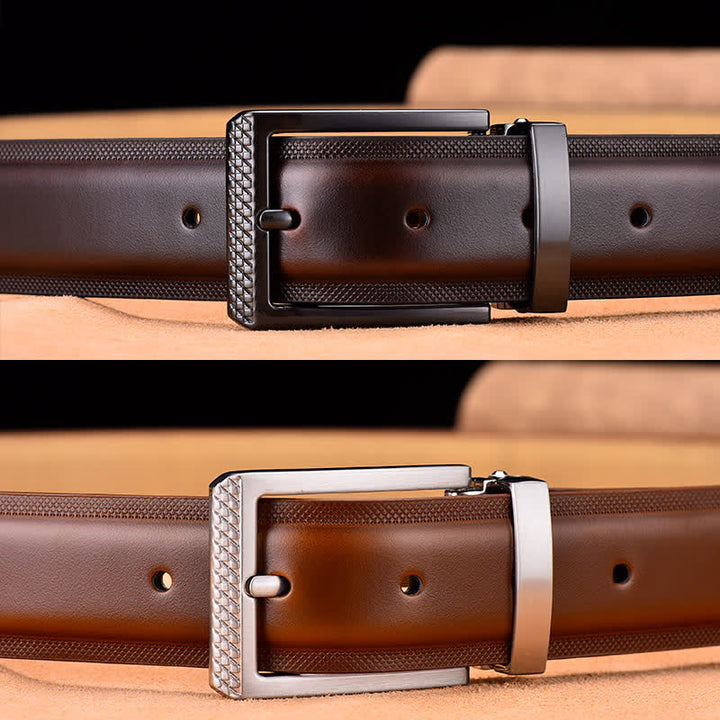 Men's Noble Black and Silver Buckle Leather Belt