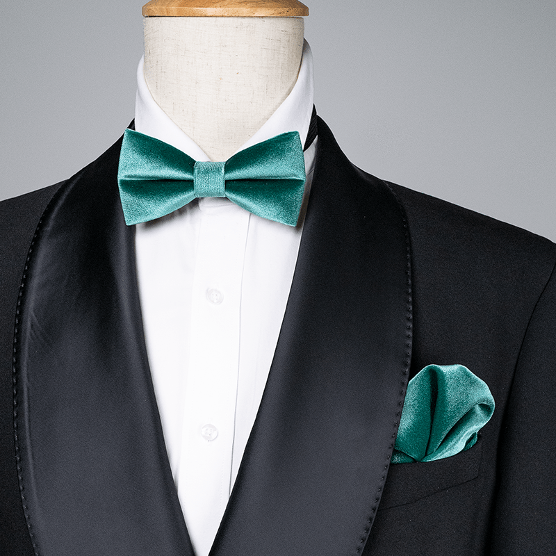 Men's Teal Green Solid Color Velvet Bow Tie