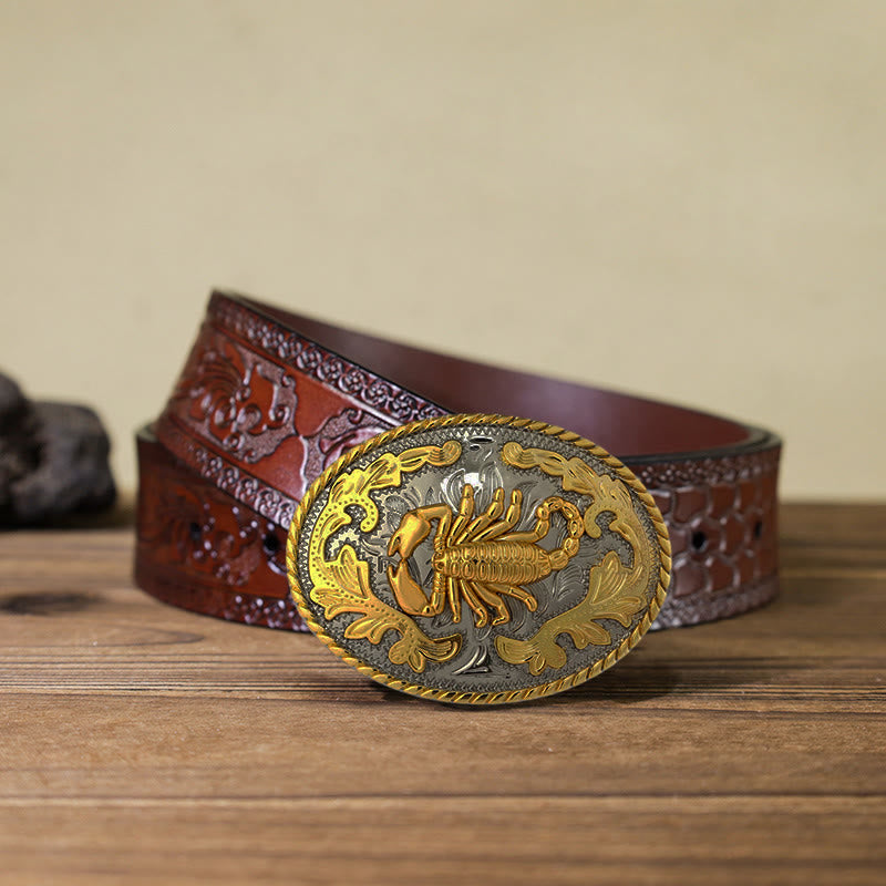 Men's DIY Golden Scorpion Buckle Leather Belt