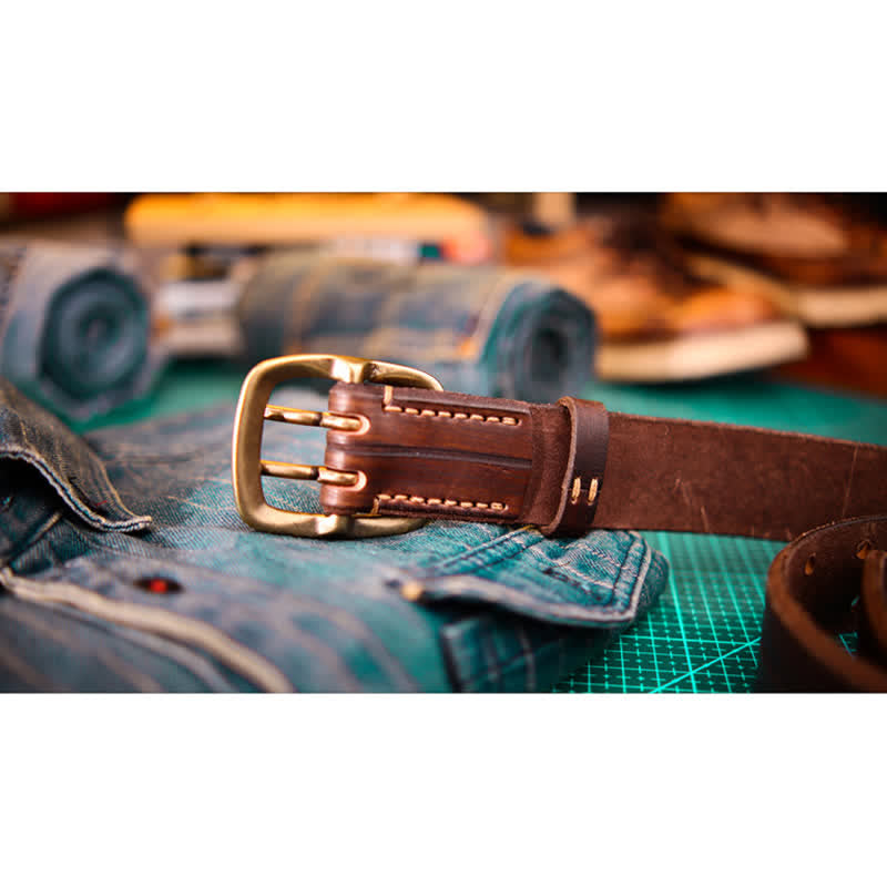 Men's Double Prong Full Grain Leather Belt