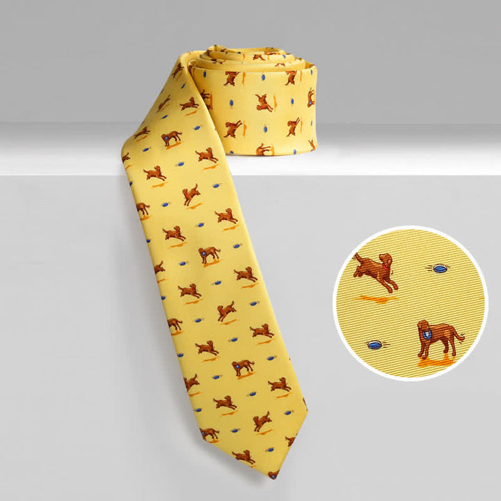 Men's Yellow Dog And Frisbee Necktie