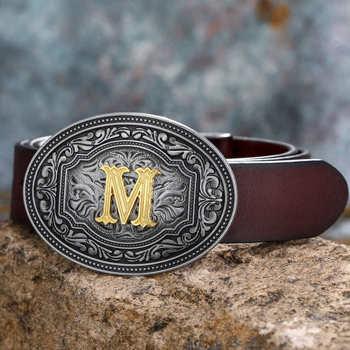 DIY Unisex Hip Hop Initial Letter Embossment Buckle Leather Belt