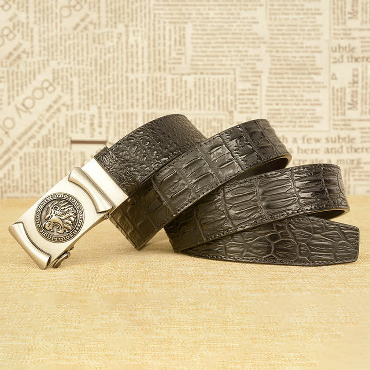 Men's Lion Head Alligator Pattern Leather Belt