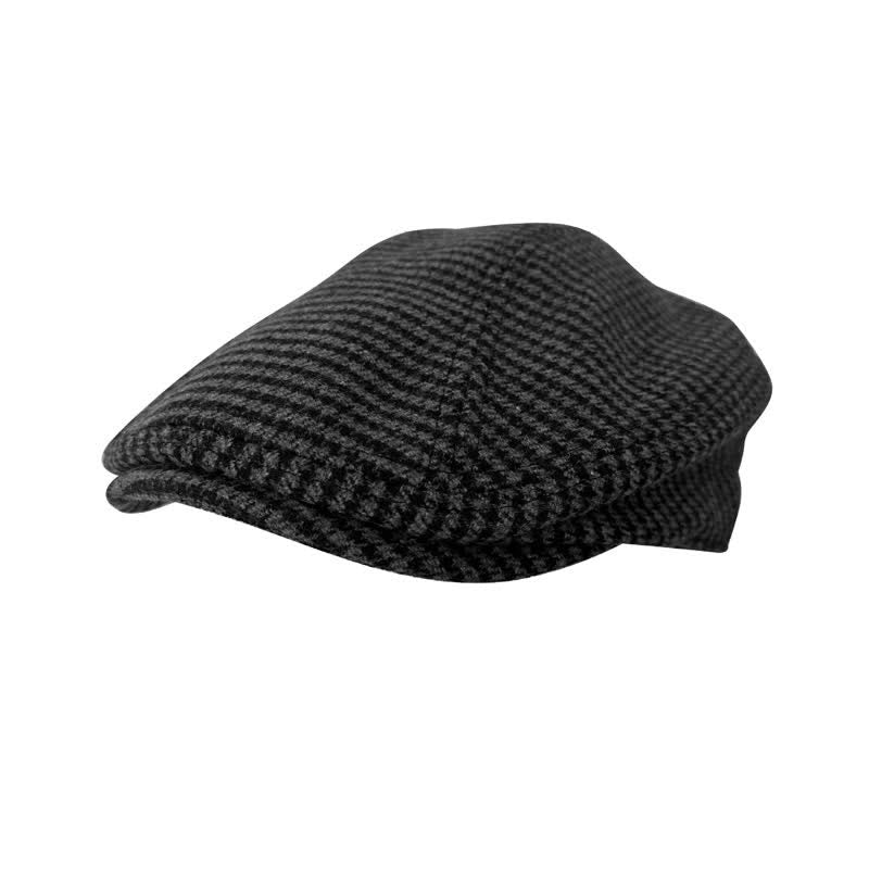 Black & Gray Houndstooth Checks Ivy Beret Cap