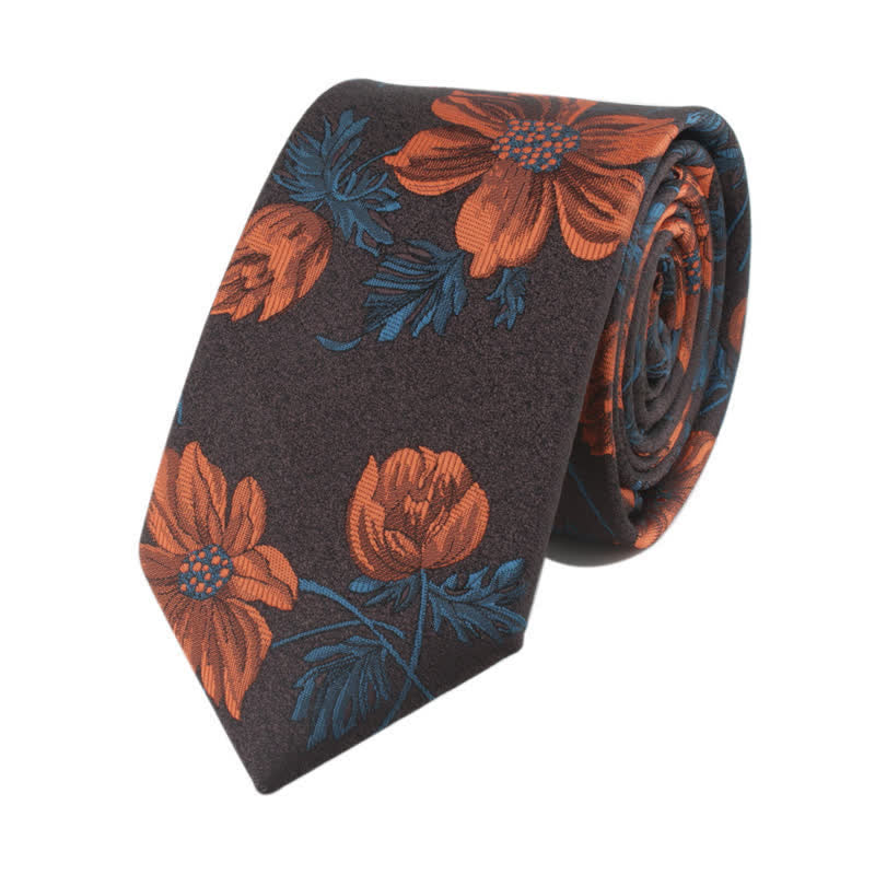 Men's Novelty Flower with Stem Necktie - Orange & Brown - image 3