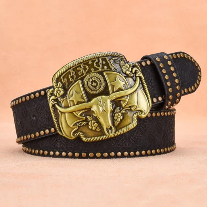 Men's Antique Longhorn Steer Rivet Leather Belt