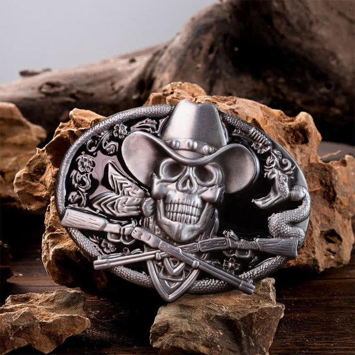 Men's DIY Skull With Cross Guns Buckle Leather Belt