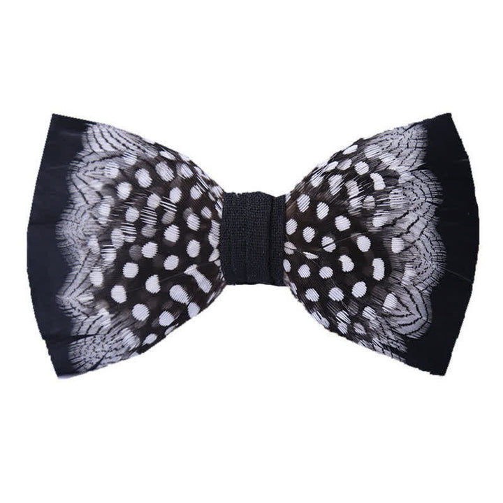 Black & White Interwoven Feather Bow Tie with Lapel Pin