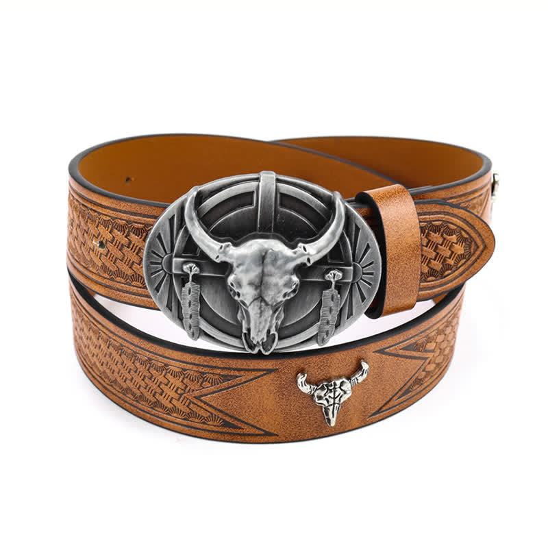 Men's Engraved Mad Bull Leather Belt