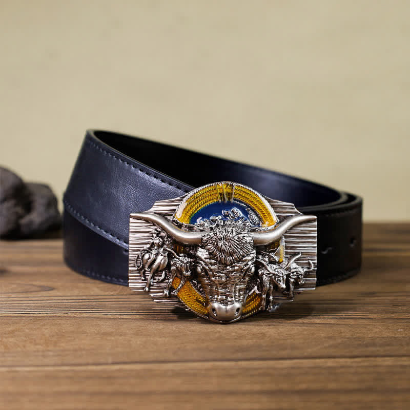 Men's DIY Domineering Longhorn Bull Buckle Leather Belt