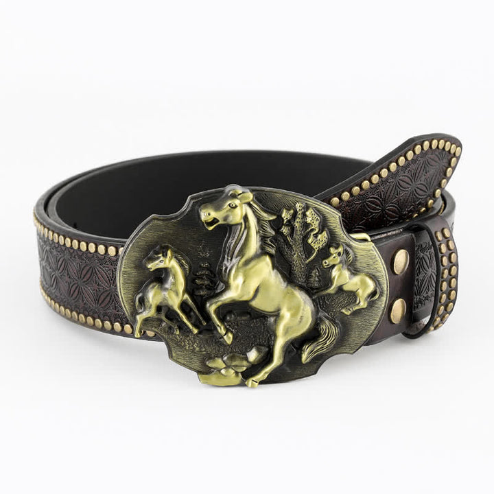 Men's A Herd Of Horses Embossed Leather Belt