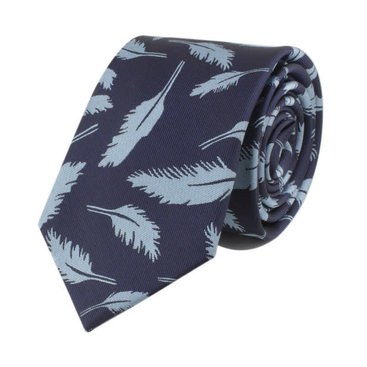 Men's Feather Printing Jacquard Necktie - DarkBlue - image 6