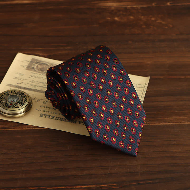 Men's Novelty Micro Paisley Floral Necktie - Navy & Red - image 2