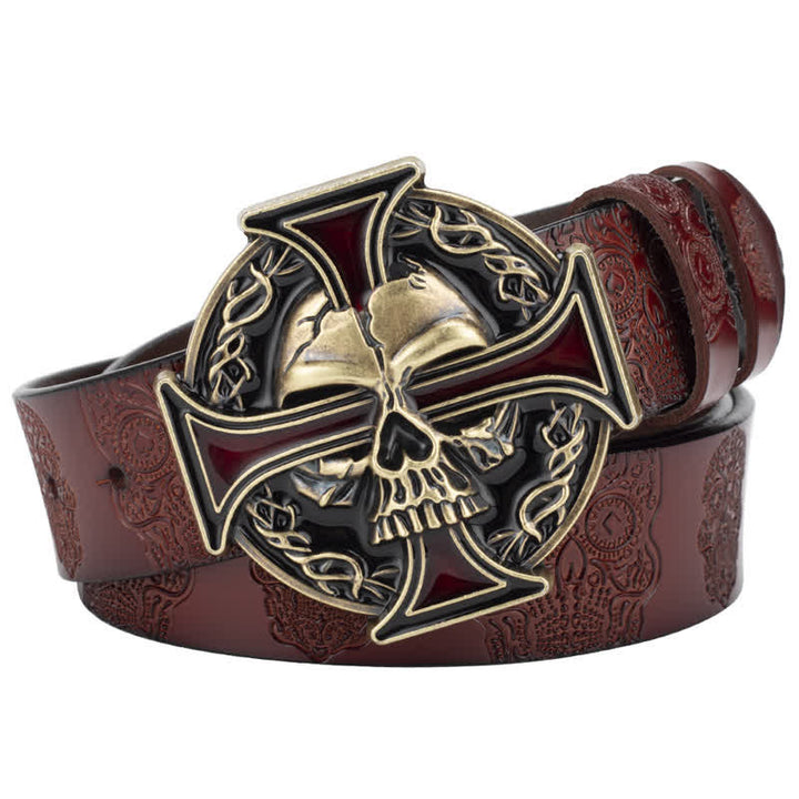 Men's Cross Skull Embossed Pattern Leather Belt