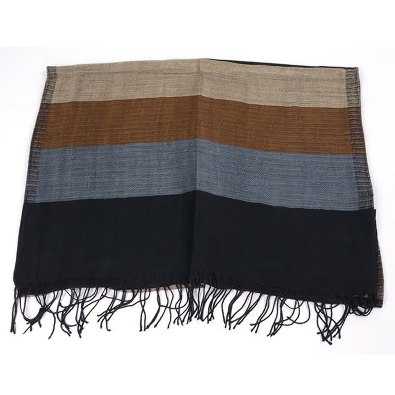 Men's Classical Striped Double-sided Tassel Scarf