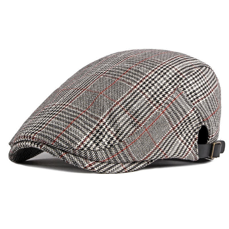 Classic Plaid Beret Cabbie Flat Cap - Light Gray - Adjustable (about 21 5/8"-23 5/8") - image 0