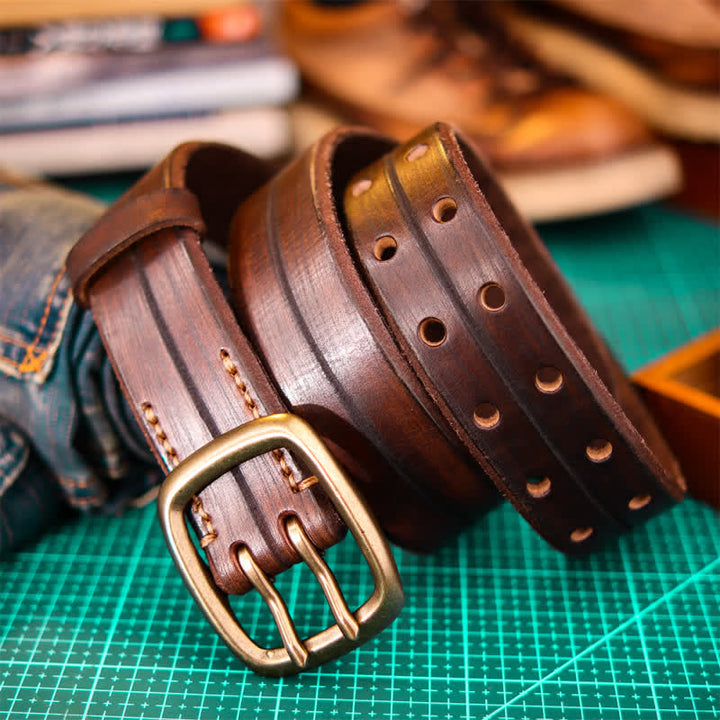 Men's Double Prong Full Grain Leather Belt