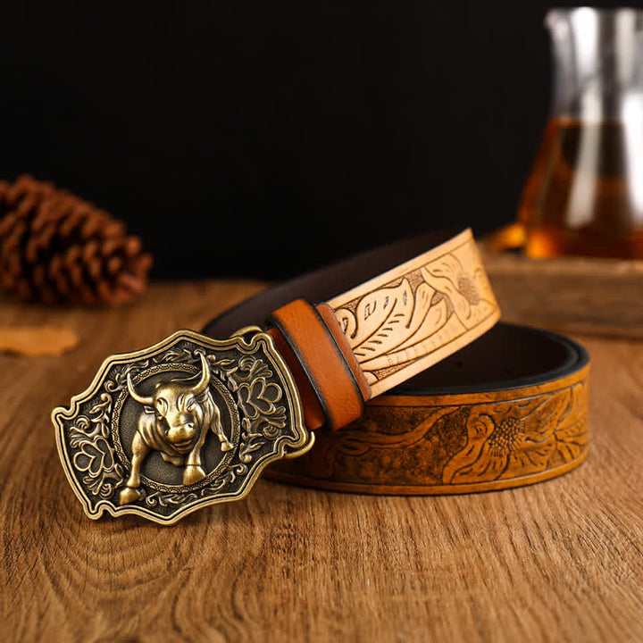 Men's Yak Matador Style Bull Buckle Leather Belt