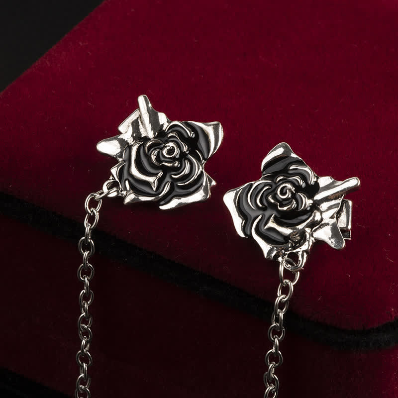 Men's Antiqued Rose Chain Brooch Collar Clip