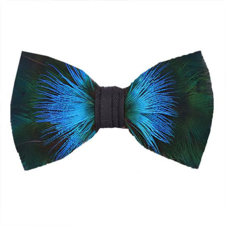 Aurora Blue & Green Feather Bow Tie with Lapel Pin