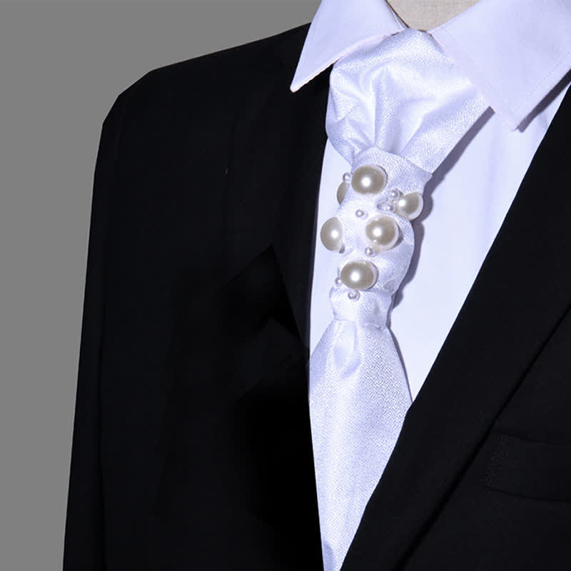 Men's Vintage Look Pearls Wedding Necktie - White - image 7