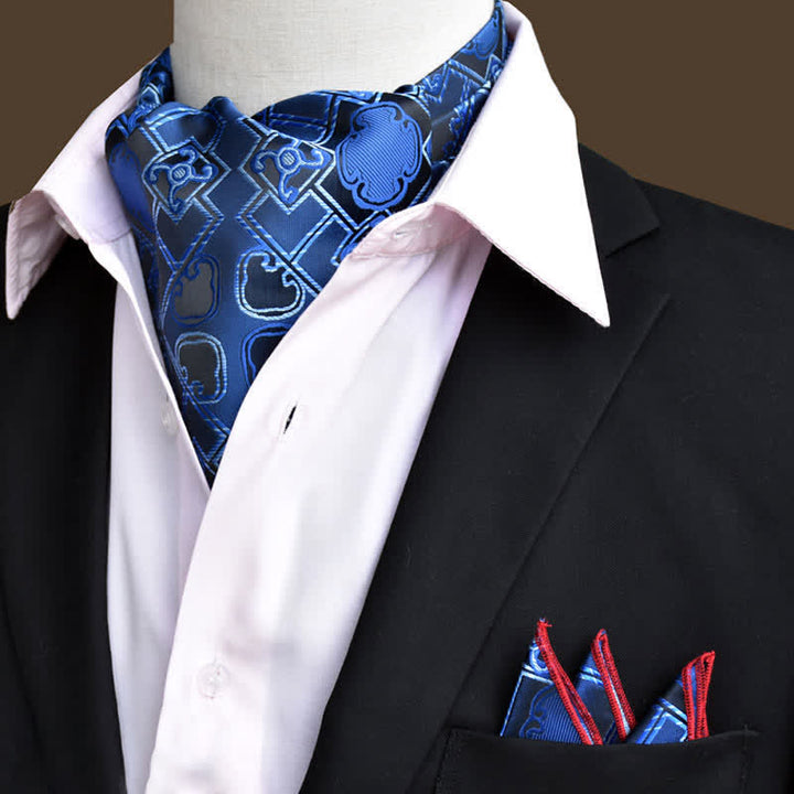 2Pcs DodgerBlue Luxury Floral Paisley Pocket Square and Cravat Set