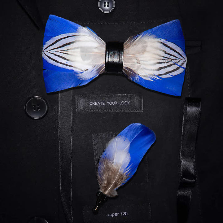 Blue & White Freedom Feather Bow Tie with Lapel Pin