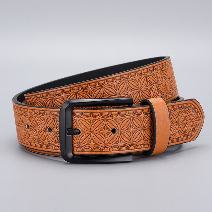 Men's Geometric Coin Embossing Leather Belt