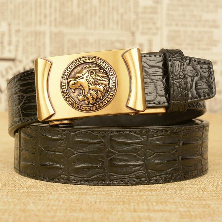 Men's Lion Head Alligator Pattern Leather Belt