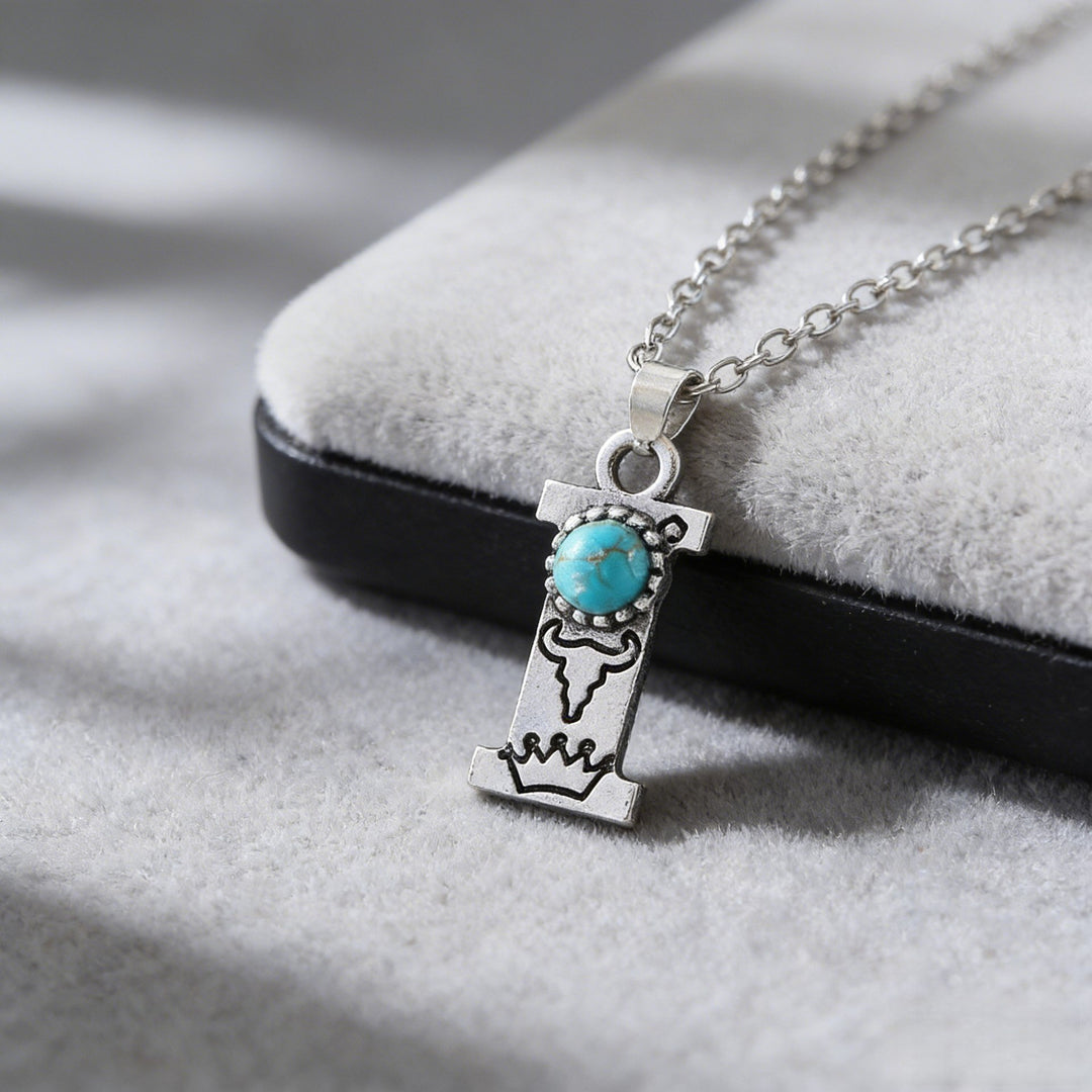 Vintage Initial Letter Turquoise Charm Necklace - I - image 10