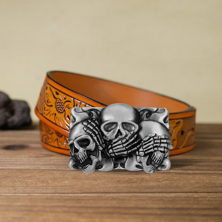 Men's DIY Horrible Laugh Skull Buckle Leather Belt