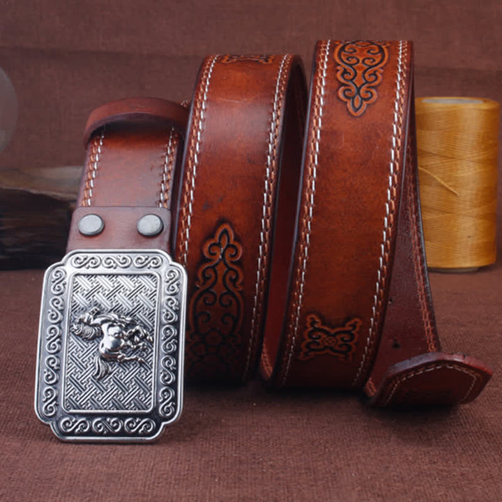 Men's Ethnic Cowboy Silver Horse Leather Belt