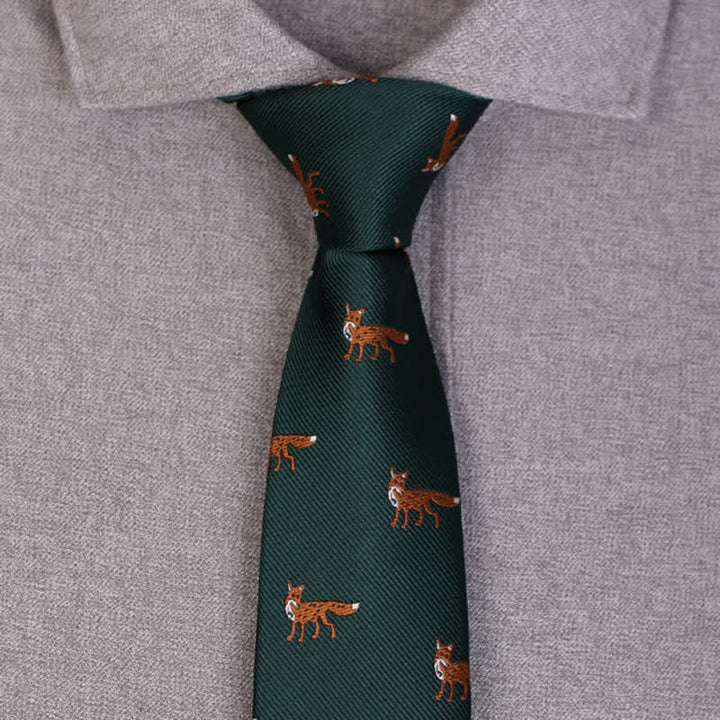 Men's Dark Green Little Foxes Necktie