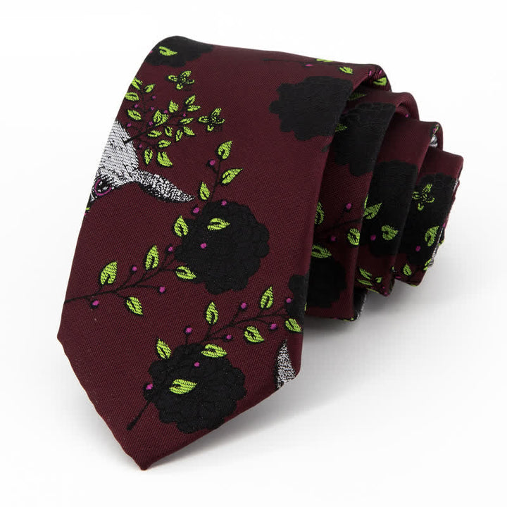 Men's Burgundy Black Rose & Deer Necktie