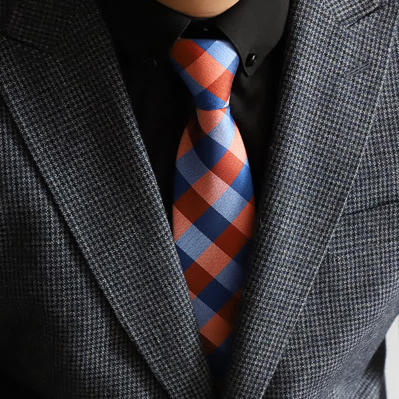 Men's Blend Color Zipper Tie Plaid Necktie