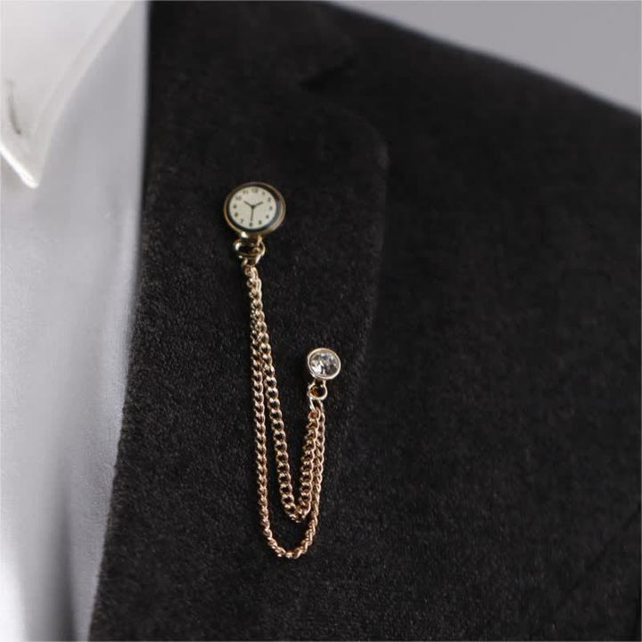 Men's Vintage Badge Clock Chain Brooch