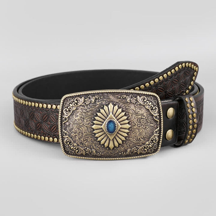 Men's Retro Flower Engraved Leather Belt