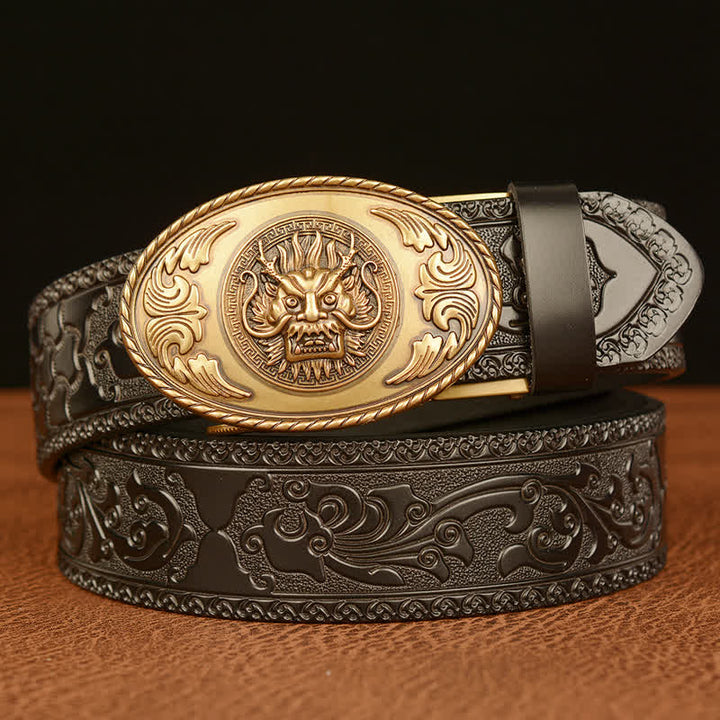 Men's Dragon Elliptical Buckle Leather Belt