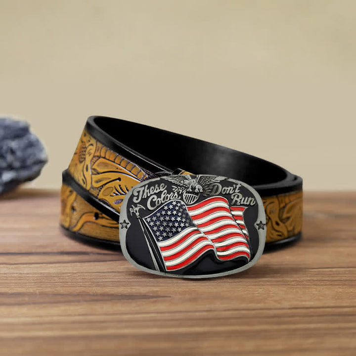 Men's DIY These Colors Don't Run Eagle Flag Buckle Leather Belt