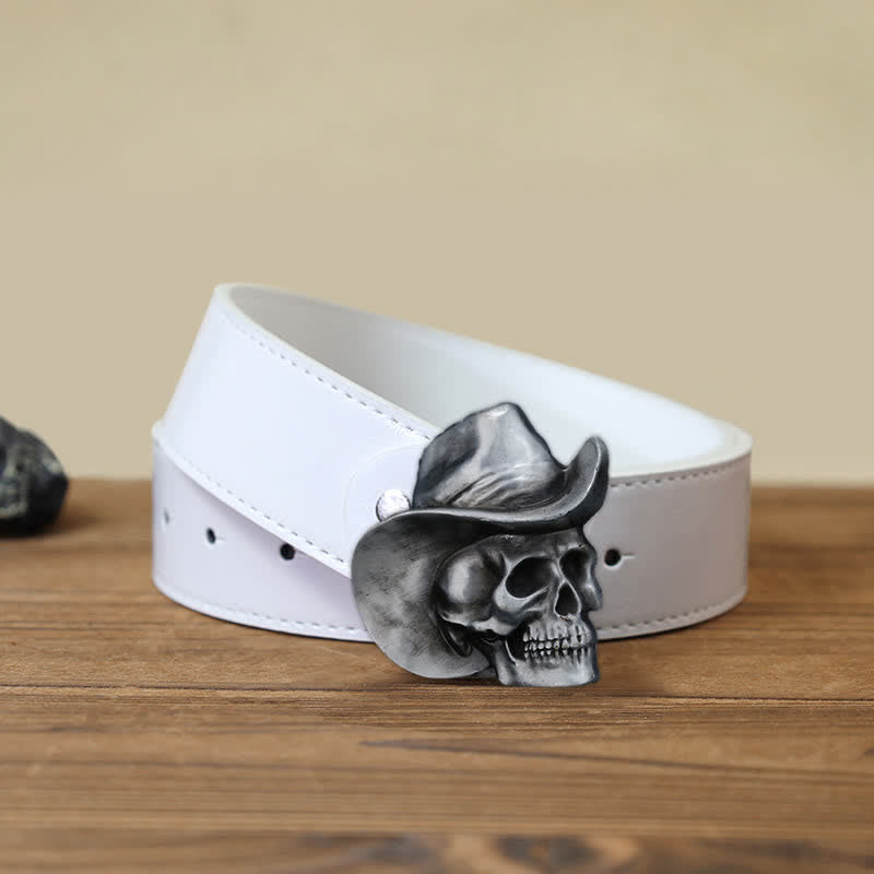 Men's DIY Creative Skull Head With Hat Buckle Leather Belt