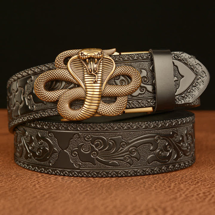 Men's Snake Medallion Buckle Leather Belt