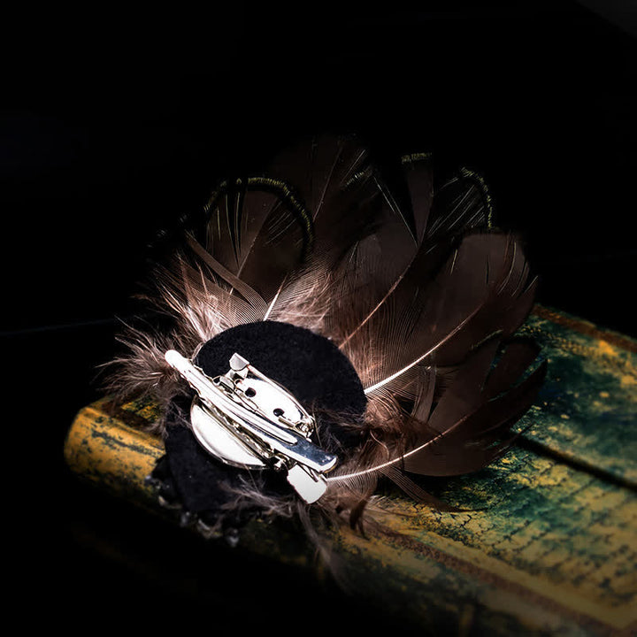 Women's Dark Green Crystal Feather Brooch