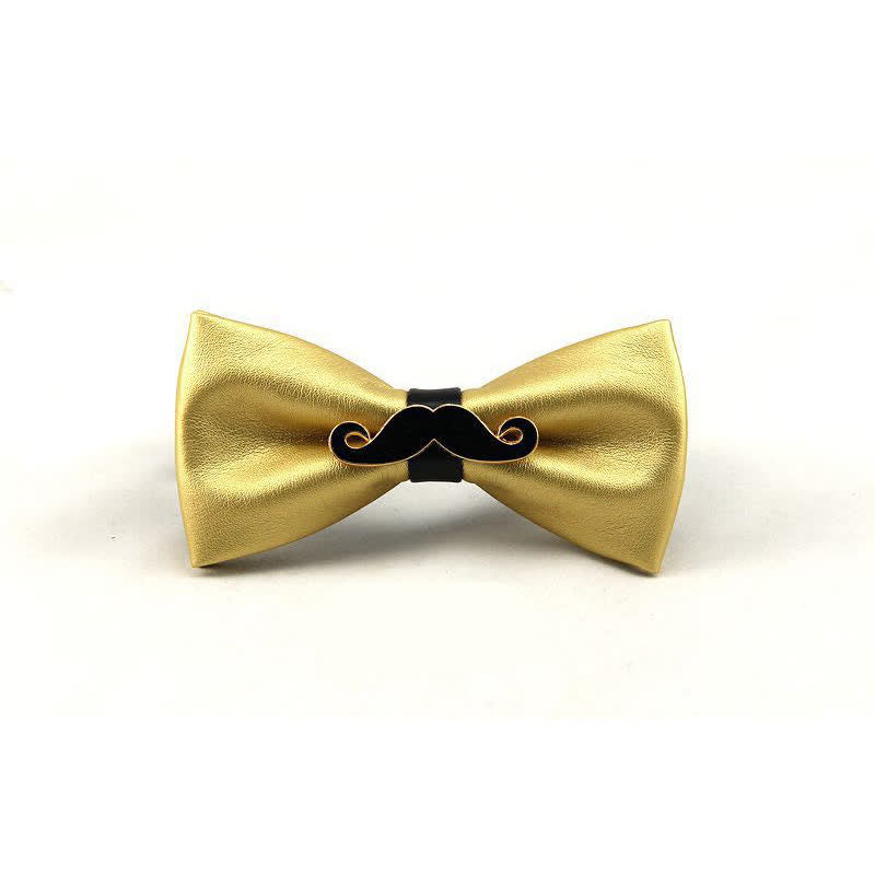 Men's Metal Mustache Leather Bow Tie