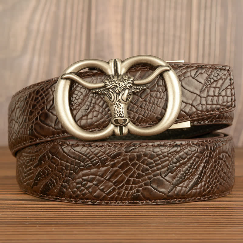 Men's Giant Ox Crocodile Pattern Leather Belt